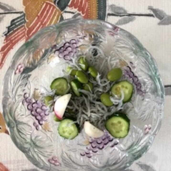 枝豆、胡瓜、ラディッシュ、しらすの和え物